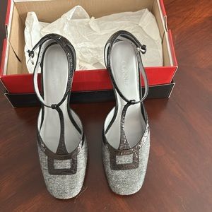 Women’s black and grey tweed shoes, 3 inch heel